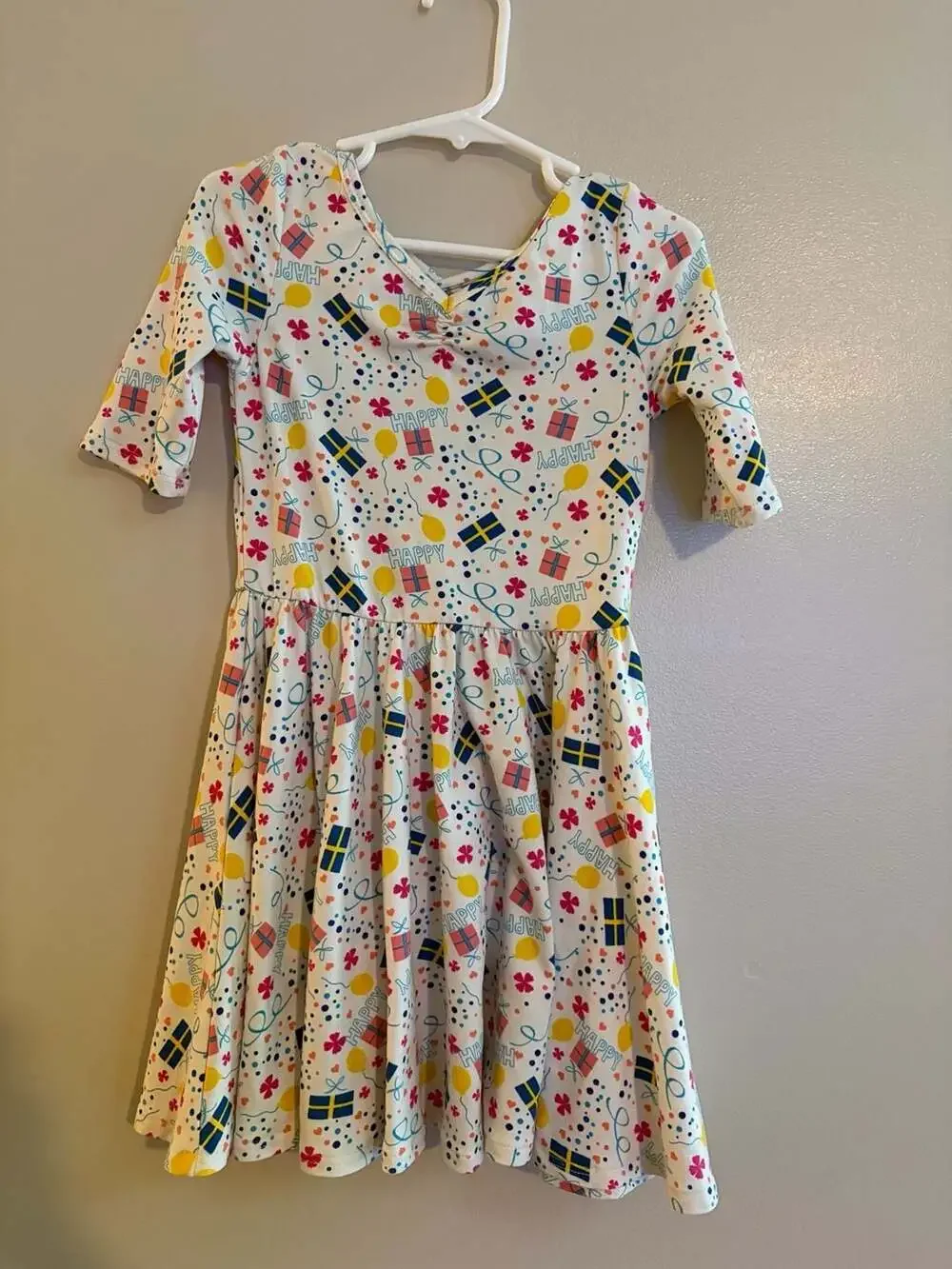 Dot Dot Smile Girls Happy Birthday Party Balloons Graphic Twirl Dress